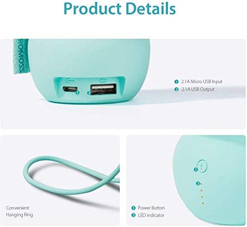 ROMOSS 5200mAh Power Bank, Perfect Owl Personalized Gift, 2.1A Output Portable Charger for iPhone, Samsung and Other Smartphones (Mint Green)