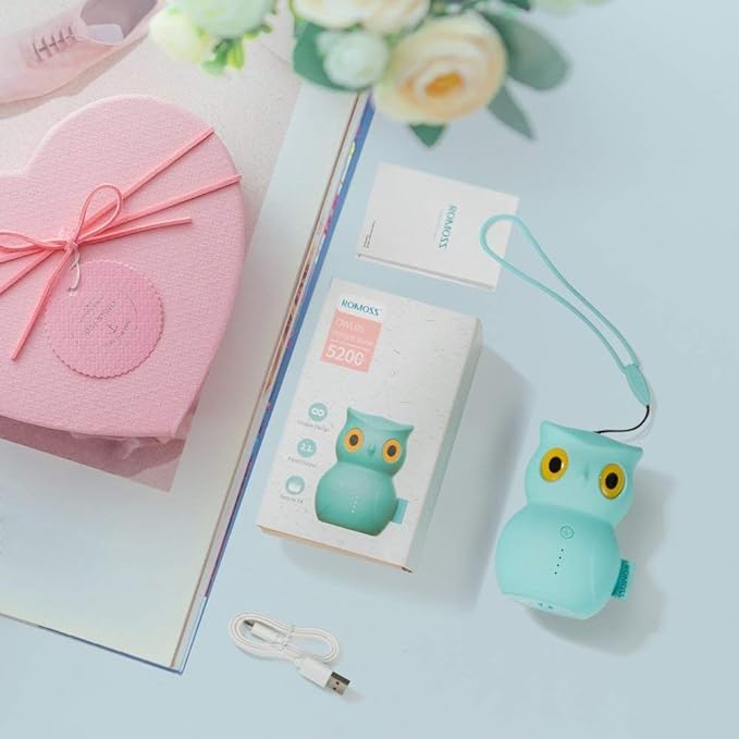 ROMOSS 5200mAh Power Bank, Perfect Owl Personalized Gift, 2.1A Output Portable Charger for iPhone, Samsung and Other Smartphones (Mint Green)