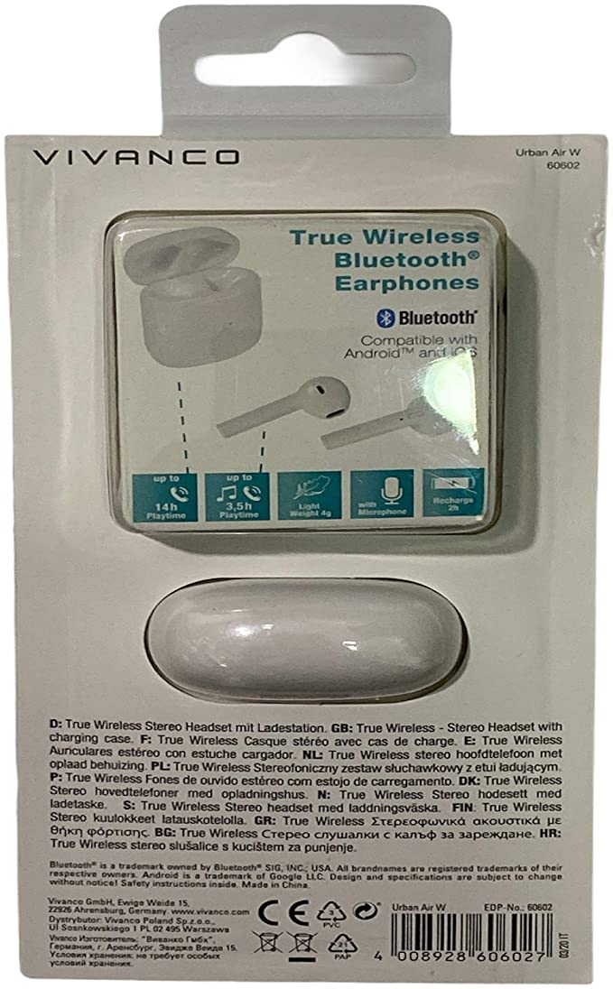 Vivanco 5.0 true wireless bluetooth earphones,