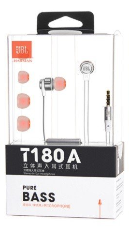 JBL T180A Pure Bass Wired Earphone (Silver)